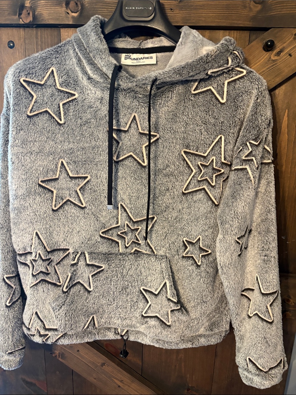 No Boundaries Gray Star Plush Hoodie